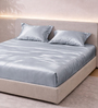 Steel Blue Faux Silk Solid King Size Bedsheet with 2 Pillow Covers